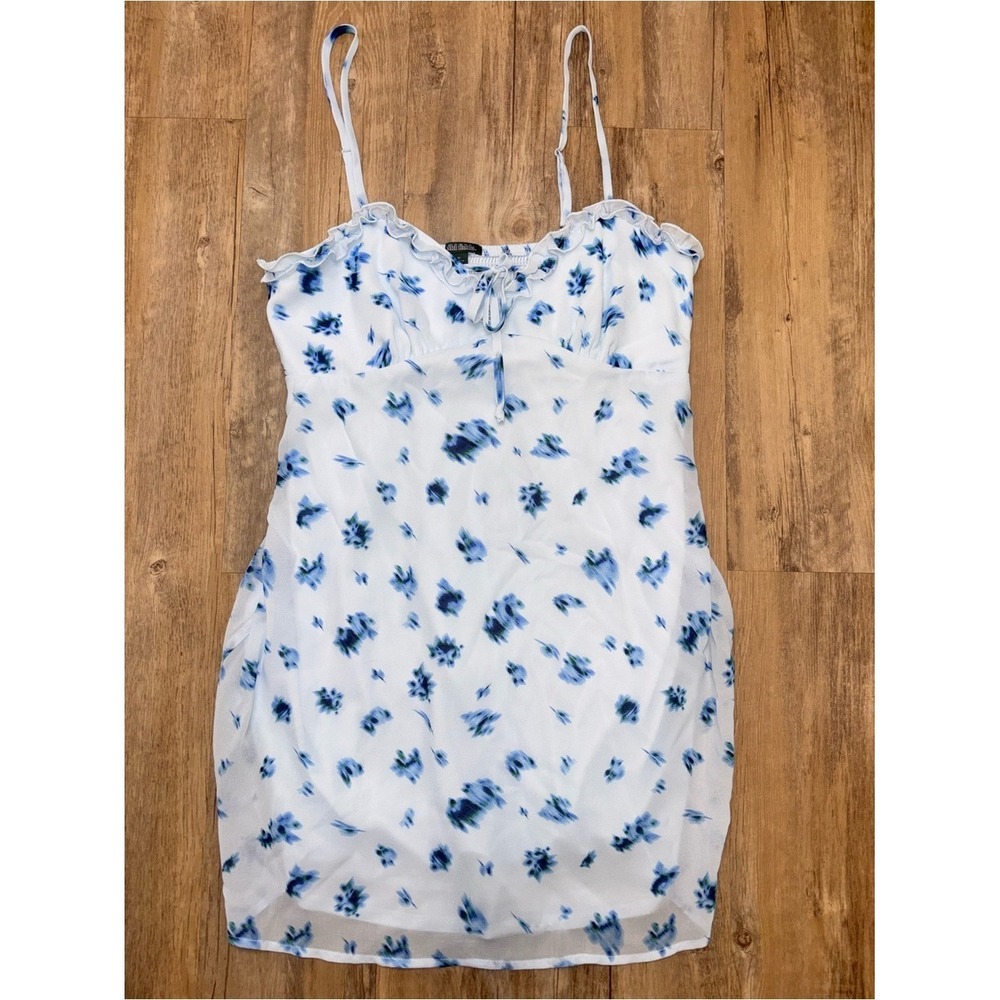 Wild Fable Blue Floral Spaghetti Strap Slip Dress Smocked Back White Womens M